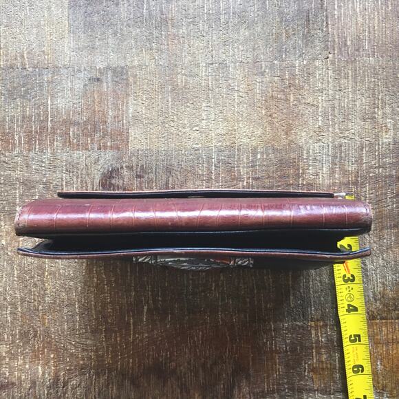 Brighton Clutch Wallet Organizer Croc Embossed Leather Vintage Retired Brown - Picture 9 of 11